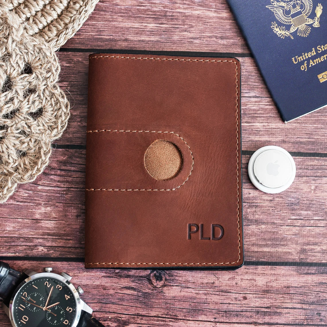 RIDL Custom Leather Passport Wallet with AirTag Slot