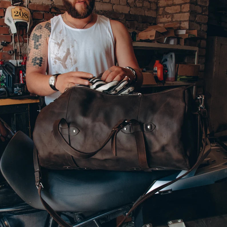 RIDL Leather Motorcycle Travel Duffle Bag